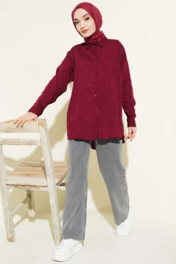 Alternative view of Oversized Sequin Stitch Shirt Burgundy