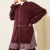 Striped Panel Stud Detail Two-Piece Set Plum wholesale clothing set view 2 - Hicabistan Turkey factory