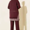 Striped Panel Stud Detail Two-Piece Set Plum wholesale clothing set view 3 - Hicabistan Turkey factory
