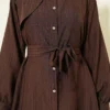 Textured Line Embossed Stone Button Shirt Brown groothandel shirt view 4 - Hicabistan Turkije fabriek