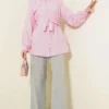 Textured Line Embossed Stone Button Shirt Pink all'ingrosso shirt view 2 - Hicabistan fabbrica Turchia