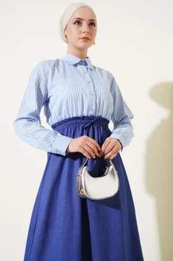 Striped Shirt Dress wholesale dress view 2 - Hicabistan Turkey factory
