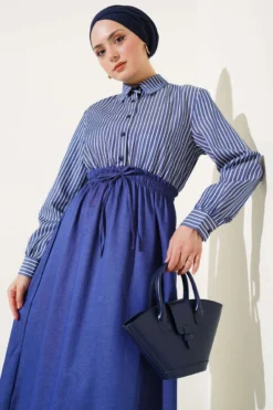 Striped Shirt Dress wholesale dress view 2 - Hicabistan Turkey factory