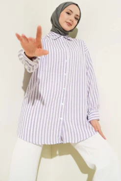 Striped Linen Look Shirt Lilac