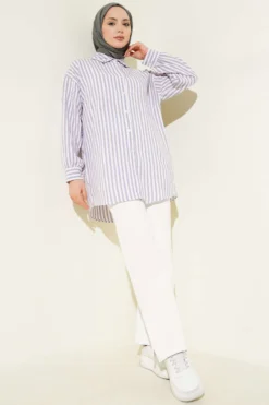 Alternative view of Striped Linen Look Shirt Lilac