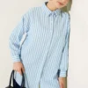 Striped Linen Look Shirt Blue al por mayor shirt - Hicabistan fábrica Turquía