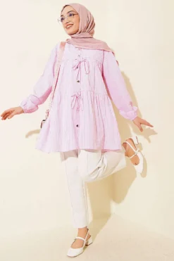 Alternative view of Striped Double Tie Front Shirt Pink
