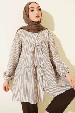 Striped Double Tie Front Shirt Mink