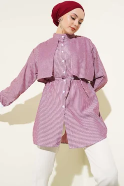 Striped Cape Shirt Burgundy