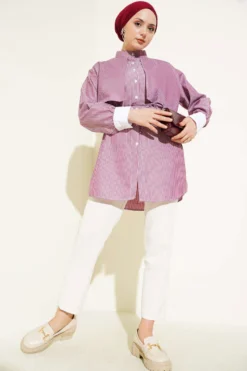 Alternative view of Striped Cape Shirt Burgundy