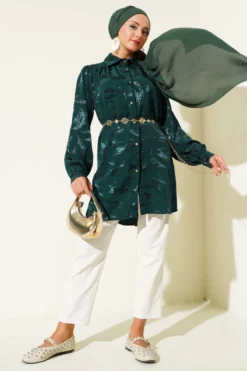 Jacquard Brush Pattern Shirt Emerald Großhandel shirt view 2 - Hicabistan Türkei Fabrik