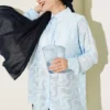 Jacquard Fringed Detail Shirt Baby Blue