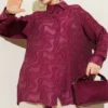 Jacquard Fringed Detail Shirt Burgundy
