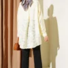 Jacquard Fringed Detail Shirt Yellow all'ingrosso shirt view 3 - Hicabistan fabbrica Turchia