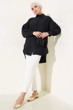 Alternative view of Wrinkled Textured Basic Shirt Black