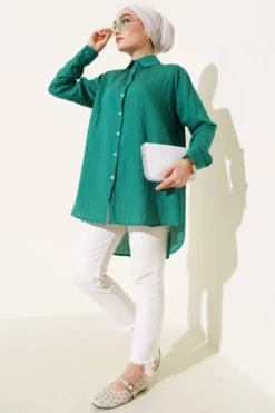 Alternative view of Wrinkled Striped Shirt Green