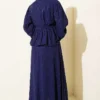 Embroidered Pattern Tie Waist Skirt Set Navy Blue al por mayor clothing set view 3 - Hicabistan fábrica Turquía