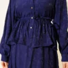 Embroidered Pattern Tie Waist Skirt Set Navy Blue al por mayor clothing set view 4 - Hicabistan fábrica Turquía
