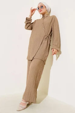 Embossed Pattern Two-Piece Set Camel