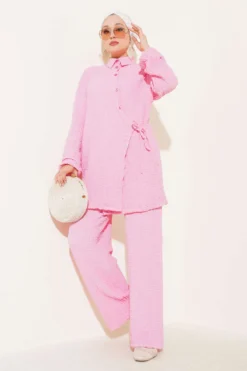 Embossed Pattern Two-Piece Set Pink
