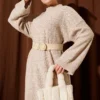 Textured Knit Dress Beige wholesale dress view 2 - Hicabistan Turkey factory