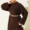 Textured Knit Dress Brown wholesale dress view 2 - Hicabistan Turkey factory