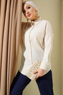 Textured Stripe Pocket Shirt Beige