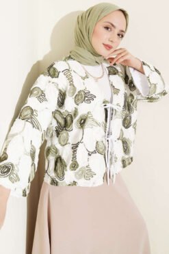 Embossed Embroidered Tied Kimono Khaki