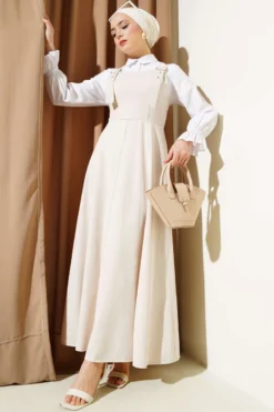 Thick Strap Gabardine Dress Beige