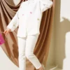 Heart Embroidered Linen Shirt Ecru all'ingrosso shirt view 2 - Hicabistan fabbrica Turchia