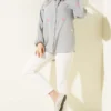 Heart Embroidered Linen Shirt Grey all'ingrosso shirt view 2 - Hicabistan fabbrica Turchia