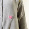 Heart Embroidered Linen Shirt Grey all'ingrosso shirt view 4 - Hicabistan fabbrica Turchia