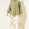 Heart Embroidered Linen Shirt Khaki groothandel shirt view 2 - Hicabistan Turkije fabriek