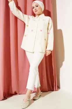 Alternative view of Heart Embroidered Linen Shirt Cream