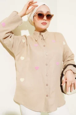 Heart Embroidered Linen Shirt