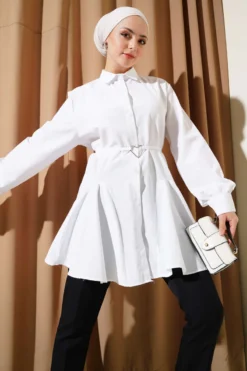 Shirt with Heart Buckle Belt White