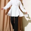 Shirt with Heart Buckle Belt White wholesale shirt view 2 - Hicabistan Turkey factory