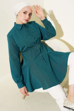 Shirt with Heart Buckle Belt Petrol