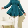 Shirt with Heart Buckle Belt Petrol wholesale shirt view 2 - Hicabistan Turkey factory