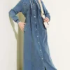 Hooded Long Buttoned Denim Dress wholesale dress - Hicabistan Turkey factory