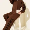 Hooded Ribbon Detail Lounge Set Brown