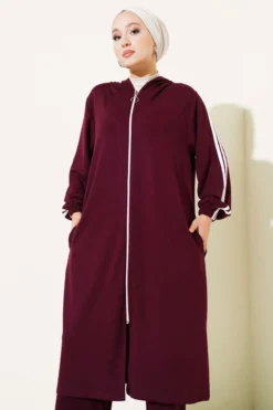 Alternative view of Hooded Long Tunic Two-Piece Set Burgundy