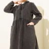 Hooded Half-Zip Denim Dress wholesale dress view 2 - Hicabistan Turkey factory