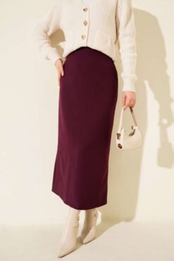 Closed Split Pencil Skirt Purple en gros skirt - Hicabistan usine Turquie