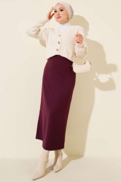 Closed Split Pencil Skirt Purple en gros skirt view 2 - Hicabistan usine Turquie