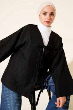 Quilted Wrap Kimono Black