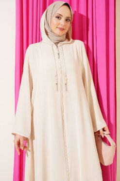 Alternative Ansicht von Hooded Zip-Up Abaya Beige