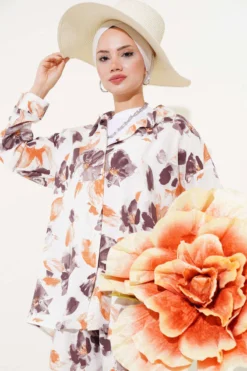 Alternative view of Mixed Pattern Viscose Two-Piece Set Brown