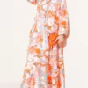 Mixed Pattern Half Buttoned Viscose Dress Salmon wholesale dress - Hicabistan Turkey factory