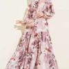 Button-Up Belted Dress with Mixed Print Powder Pink